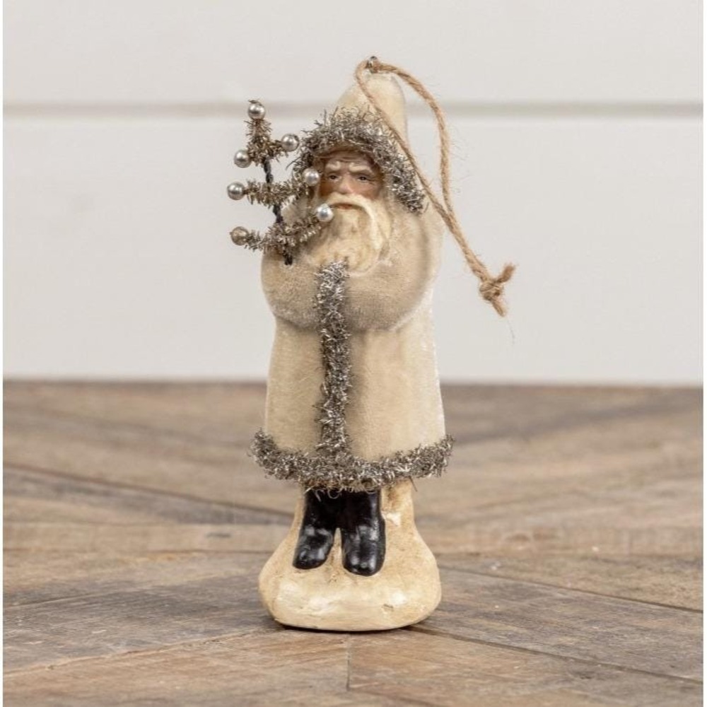 Ragon‎ House 5.75" Oatmeal Velvet Belsnickle Santa Christmas Ornament Ivory NEW